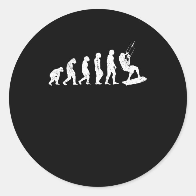 Pegatina Redonda Desarrollo de kitesurfer en la evolución del kites (Anverso)