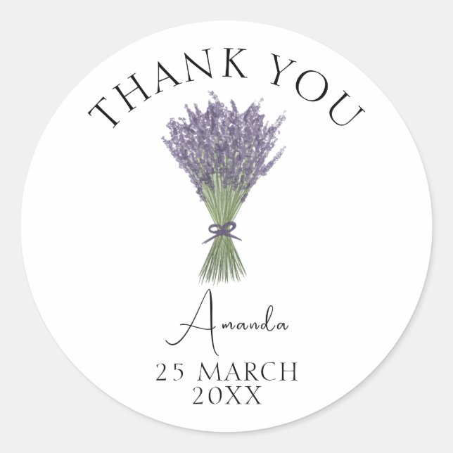 Pegatina Redonda Desayuno Bridal Lavanda Acuarela Agradecimiento (Anverso)