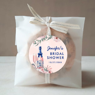 Pegatina Redonda Desayuno Brunch con Champán y Ducha Nupcial Burbuj