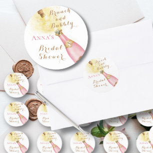 Pegatina Redonda Desayuno Brunch Elegante y Bridal Shower Burbujean