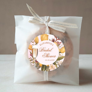 Pegatina Redonda Desayuno Brunch Floral Y Espumoso Shower Nupcial