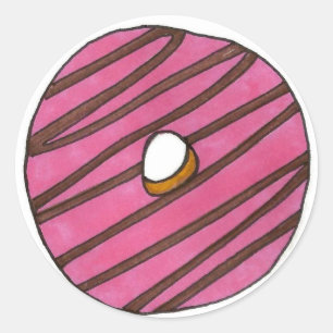 Pegatina Redonda Desayuno de Donut Rosado Desayuno de comida chatar