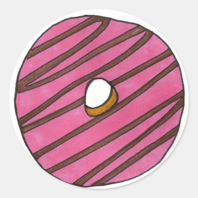 Pegatina Redonda Desayuno de Donut Rosado Desayuno de comida chatar (Anverso)