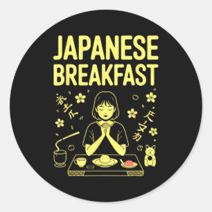 Pegatina Redonda Desayuno Japonés Zen Mañana Miso Arroz Té Gráfico