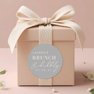 Pegatina Redonda Desayuno nupcial rosa gris moderno y burbujeante p
