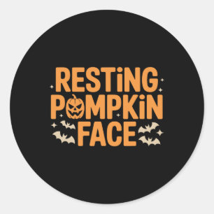 Pegatina Redonda Descanso Cara De Calabaza Negrita T Halloween Tee