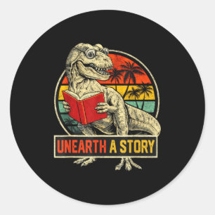 Pegatina Redonda Descubre una historia libro de lectura de dinosaur