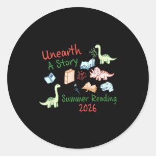 Pegatina Redonda Descubre una historia verano lectura 2026 adorable