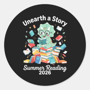 Pegatina Redonda Descubre una historia verano lectura 2026 bibliote