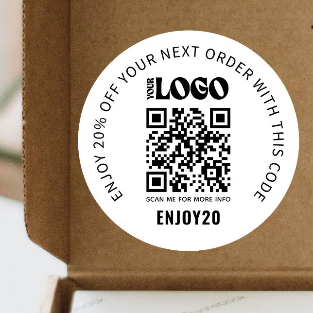 Pegatina Redonda Descuento de código QR de cupón promocional de log (Subido por el creador)