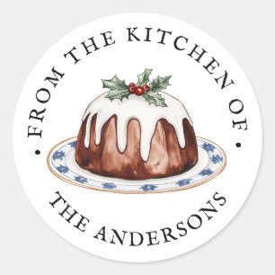 Pegatina Redonda Desde la Cocina De   Budín de Navidad
