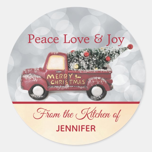 Pegatina Redonda Desde la cocina de | Camión de Navidades rojos (Anverso)