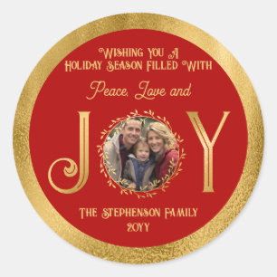 Pegatina Redonda Deseándote Temporada de Vacaciones Paz Amor y Aleg