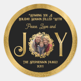 Pegatina Redonda Deseándote Temporada de Vacaciones Paz Amor y Aleg