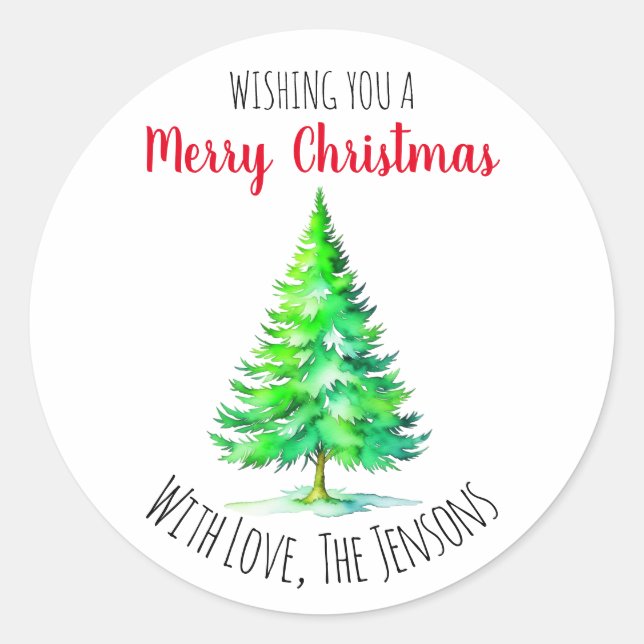 Pegatina Redonda Deseándote una feliz Navidad personalizada (Anverso)