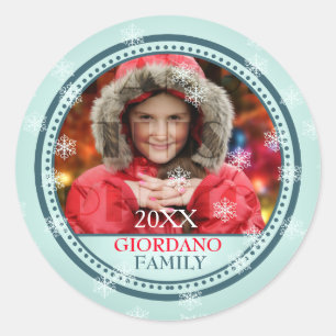 Pegatina Redonda Deséenle Un Marco Famoso De Navidad