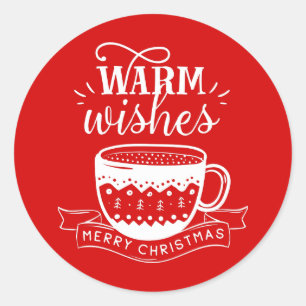 Pegatina Redonda Deseos Cálidos Taza Caliente Café Cacao Rojo Blanc