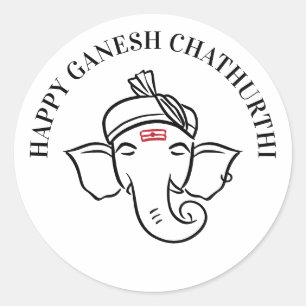 Pegatina Redonda Deseos de Ganesh Chathurthi   Dios indio