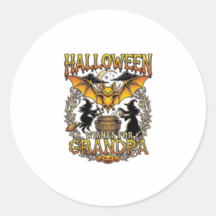 Pegatina Redonda Deseos de Halloween Abuelo Murciélago Caldero de B