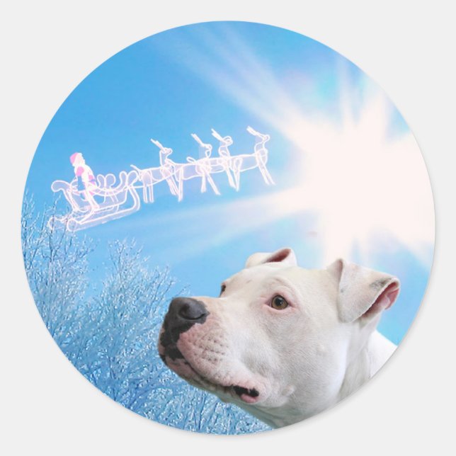 Pegatina Redonda Deseos de los Navidades del perro blanco PItbull