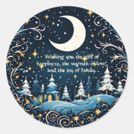 Pegatina Redonda Deseos de Navidad caprichosos personalizables