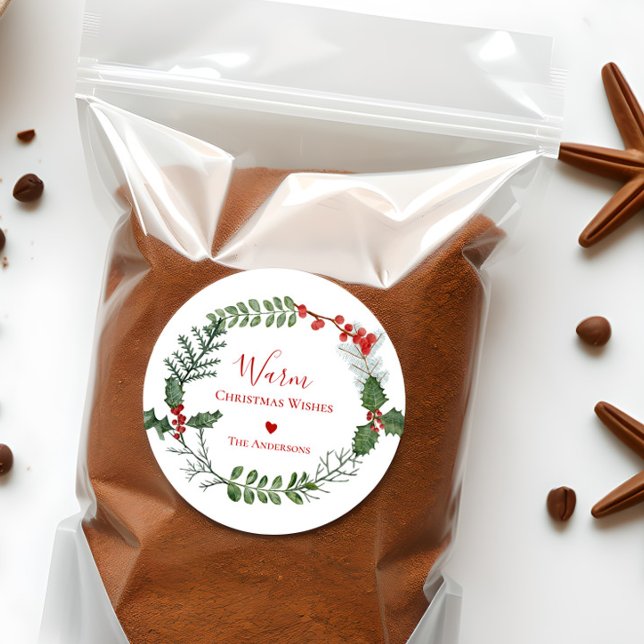 Pegatina Redonda Deseos de Navidades cálidos, Wreath de vacaciones  (Subido por el creador)