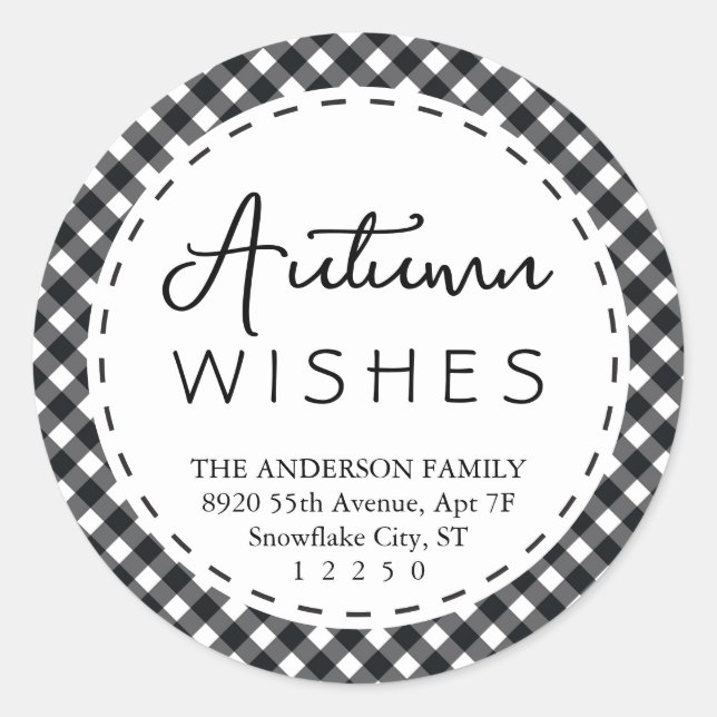 Pegatina Redonda Deseos de otoño | Acción de Gracias moderna en bla (Anverso)