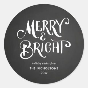 Pegatina Redonda Deseos feriales de Chalkboard Merry y Bright