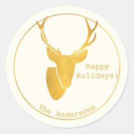 Pegatina Redonda Deseos simples ・ Navidades Minimalistas de ciervos