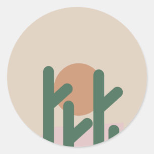 Pegatina Redonda Desert Cactus Houseplant Boho Sun Design