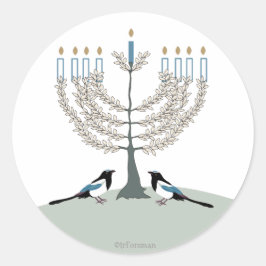 Pegatina Redonda DESERT LIFE Hanukkah 2 Magpies/menorah