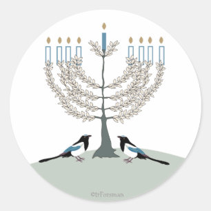 Pegatina Redonda DESERT LIFE Hanukkah 2 Magpies/menorah