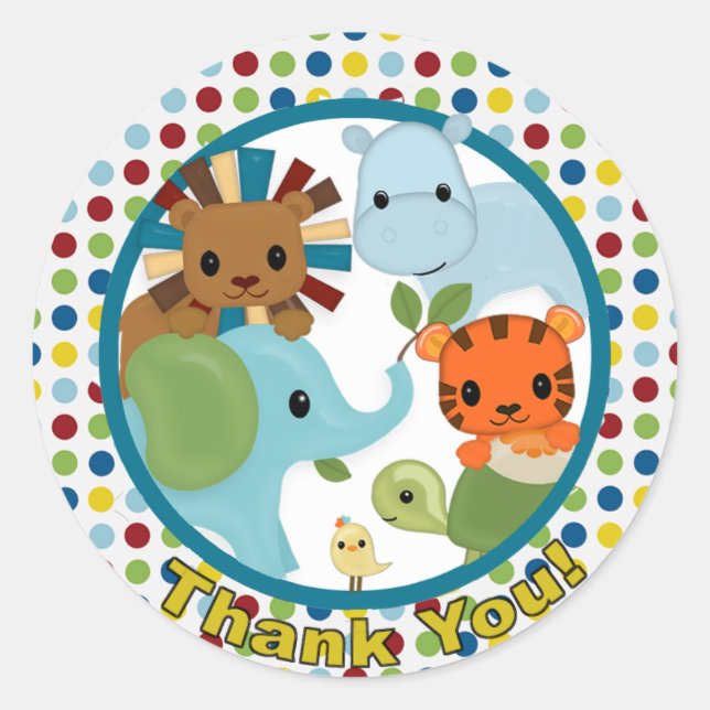 Pegatina Redonda Desfile Animal Baby Shower sticker APK#8 Gracias (Anverso)
