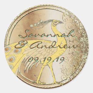 Pegatina Redonda Desfile de pavos reales Art Nouveau