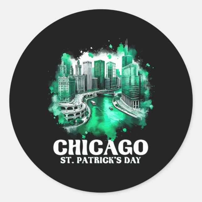 Pegatina Redonda Desfile del Día de Chicago en St. Patrick (Anverso)