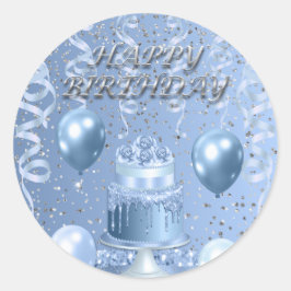 Pegatina Redonda Desgarrador pastel de cumpleaños azul