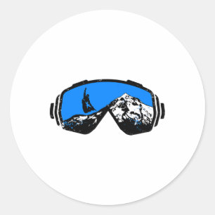 Pegatina Redonda Desig de Snowboard Ski Goggles Mountain