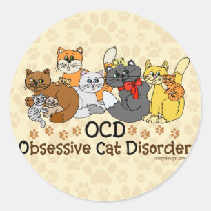 Pegatina Redonda Desorden obsesivo del gato de OCD