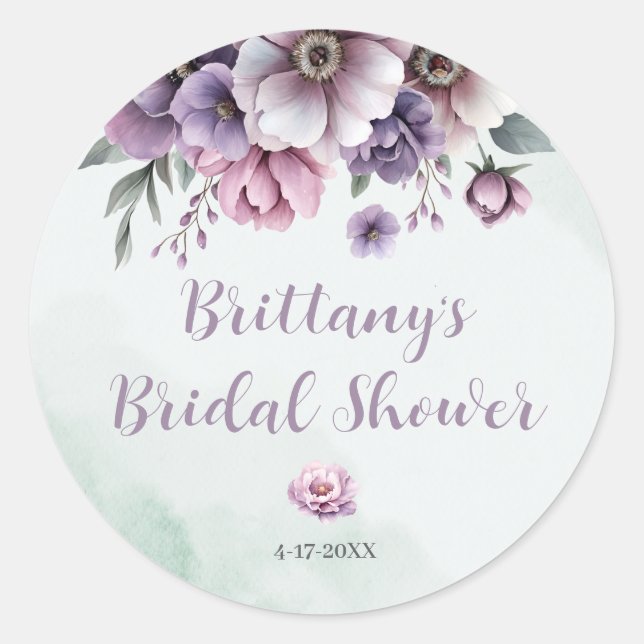 Pegatina Redonda Despacho de Boda Lavanda & Floral Verde  (Anverso)