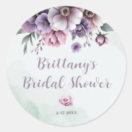 Pegatina Redonda Despacho de Boda Lavanda & Floral Verde 