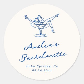 Pegatina Redonda Despedida de Soltera Azul Dibujada a Mano Capricho