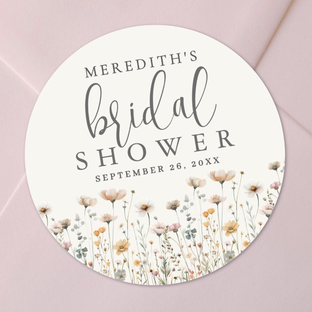 Pegatina Redonda Despedida de Soltera Boho Flor Silvestre (Boho Wildflower Bridal Shower Classic Round Sticker )