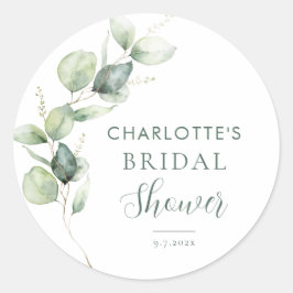 Pegatina Redonda Despedida de Soltera Botánico Verde Eucalipto