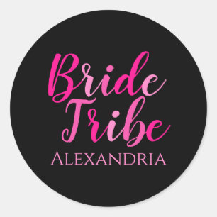 Pegatina Redonda Despedida de soltera Bride Tribe Fiesta Rosa Fucsi