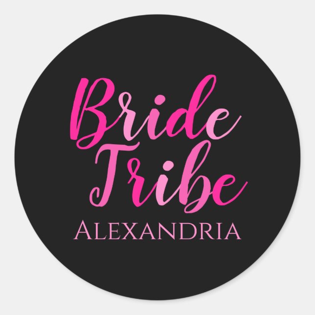 Pegatina Redonda Despedida de soltera Bride Tribe Fiesta Rosa Fucsi (Anverso)