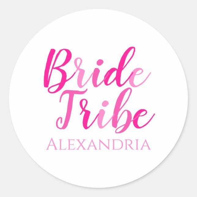 Pegatina Redonda Despedida de soltera Bride Tribe Fiesta Rosa Fucsi (Anverso)