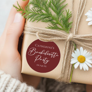 Pegatina Redonda Despedida de soltera Burgundy Personalizada Chic