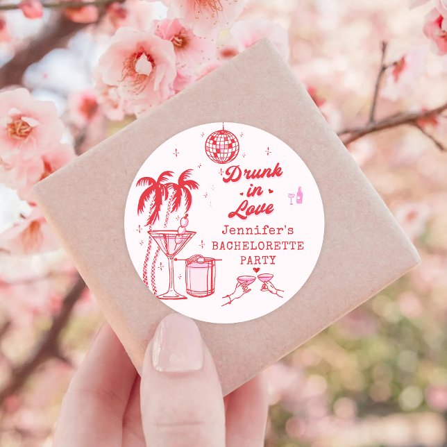 Pegatina Redonda Despedida de soltera caprichosa y rosa con cóctel  (Subido por el creador)
