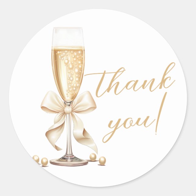 Pegatina Redonda Despedida de Soltera con Lazo de Perlas y Prosecco (Anverso)