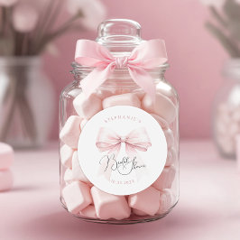 Pegatina Redonda Despedida de Soltera con Lazo Rosa